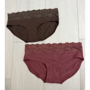 PACT Lot of 2 Lace Top Briefs Panties Sz M Organic Cotton